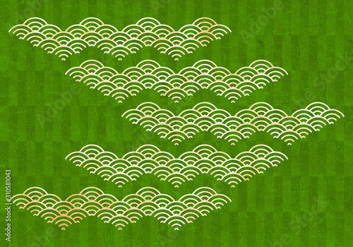 背景 青海波 市松模様 波 海 市松 伝統 和風 和柄 図案 壁紙 テクスチャー 緑 屏風 Stock Illustration Adobe Stock