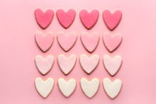 Heart Shaped Cookies For Valentine's Day On Color Background