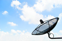 Satellite Communication Dish With Blue Sky And Cloud