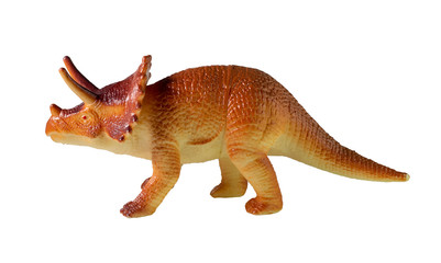 triceratops dinosaur plastic toy on white background
