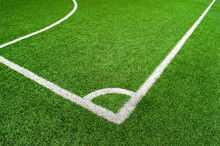 White Line The Corner Artificial Turf On Green Gress Soccer Pitch ,football Field
