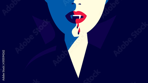 Cuadros en Lienzo Close up of a vampire woman with fangs and dripping blood