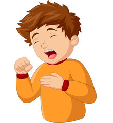 Wall Mural - Cartoon little boy coughing on white background