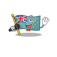 Sticker - Cute cartoon Singing flag tuvalu Scroll with a microphone