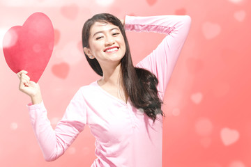 Sticker - Asian woman holding the red heart