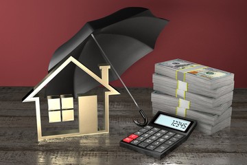 Wall Mural - House shape, umbrella - insurance concept - 3D rendering