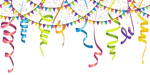 seamless colored garlands, confetti and streamers background