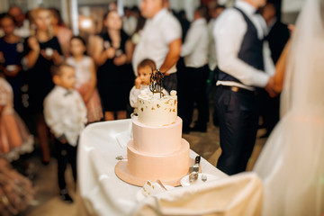 The moment of cutting the wedding cake