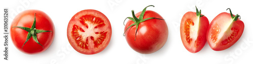 Fotomural Fresh whole, half and sliced red tomato