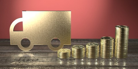 Wall Mural - Truck shape, coins - chart concept - 3D rendering