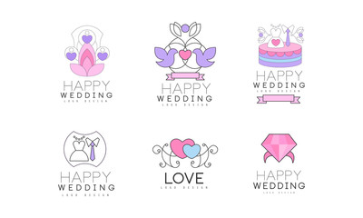 Poster - Wedding Floral Decorative Logo Design with Swirling Elements Vector Set