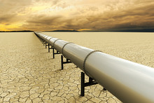 3D Rendering Of A Pipeline Over A Dry Land On The Desert
