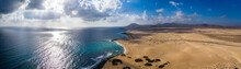 Fuerteventura, Corralejo Sand Dunes Nature Park. Beautiful Aerial Shot. Canary Islands, Spain