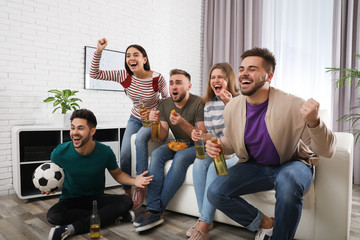 Wall Mural - Group of friends watching football at home