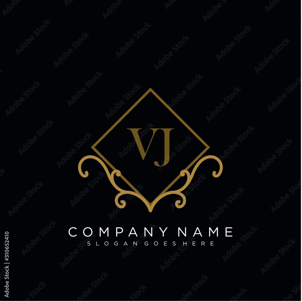 Initial letter VJ logo luxury vector mark, gold color elegant classical ...