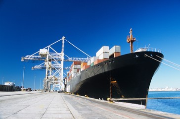 Container ship in docks