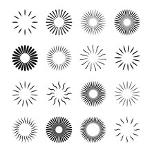 Starburst And Sunburst Radial Effect Set With Different Style For Decorative Design Isolated On White Background. Vector Illustration
