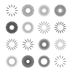 Wall Mural - starburst and sunburst radial effect set with different style for decorative design isolated on whit