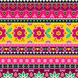Indian or Pakistani truck art inspired seamless folk art pattern, Indian Jingle trucks vector design, traditional ornament with flowers, leaves and abstract shapes  