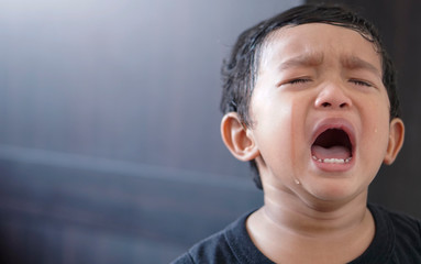 Wall Mural - Little Asian boy 2 year old He was cry due to being alone kid hungry asking mom to carry him.                                