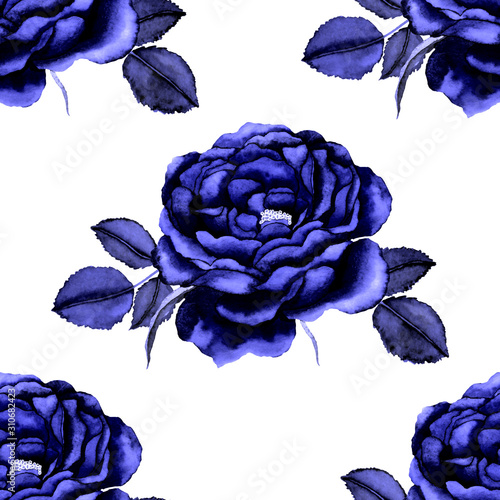 Watercolor seamless pattern with roses. Romantic floral composition.Botanical...