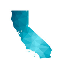Wall Mural - Vector isolated illustration icon with simplified blue silhouette of State of California map (USA). Polygonal geometric style. White background