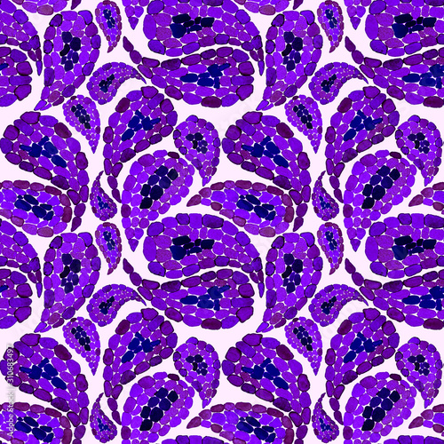 Watercolor seamless pattern with paisley in mosaic style. Tribal ethnic seaml...