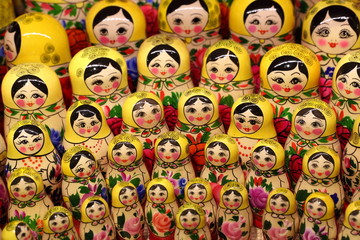 Russian traditional wooden toy Matryoshka close up