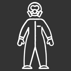 Poster - Protective suit chalk icon. Chemical industries. Biohazard, radioactive, dangerous elements protection. Safety of worker health. Organic chemistry. Isolated vector chalkboard illustration