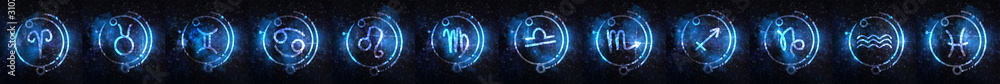 Set of Astrology signs against starry sky - obrazy, fototapety, plakaty 