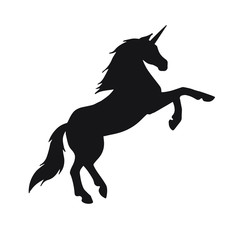 Canvas Print - Vector black unicorn silhouette isolated on white background