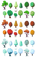 Wall Mural - set of trees. vector. winter, summer and autumn trees in cartoons flat style. isolated objects on a 