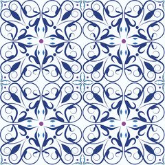Fototapeta Seamless tiles background in portuguese style. Mosaic pattern for ceramic in dutch, portuguese, spanish, italian style.