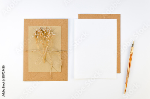 Download Vintage Ink Pen Blank Paper List For Letter And Craft Paper Envelope On White Background Vintage Calligraphy Mockup With Copy Space Stock Photo Adobe Stock