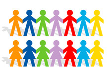 Cutted Colored Paper People Holding Hands For Teamwork Concept, Vector Illustration
