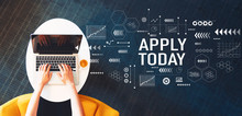 Apply Today With Person Using A Laptop On A White Table