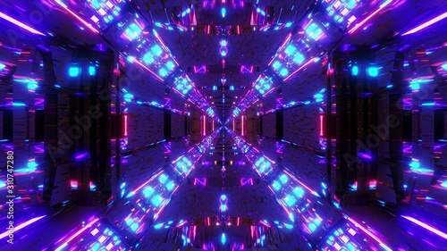 Fotografía endless glowing lights on futuristic sci-fi hangar tunnel corridor with nice ele