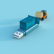 © Out of the box/Stocksy - Cargo container on top of an usb pen drive being load by a forklift