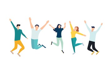 Vector illustrator, a group of happy, jumping people with happiness