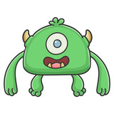 Fototapeta Dinusie - Happy green cyclops goblin cartoon monster