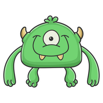 Happy green cyclops goblin cartoon monster