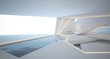 © SERGEYMANSUROV - Abstract architectural white interior of a minimalist house with swimming pool and neon lighting. 3D illustration and rendering.
