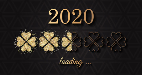 Wall Mural - 2020 loading happy new year vector background with golden glitter clover