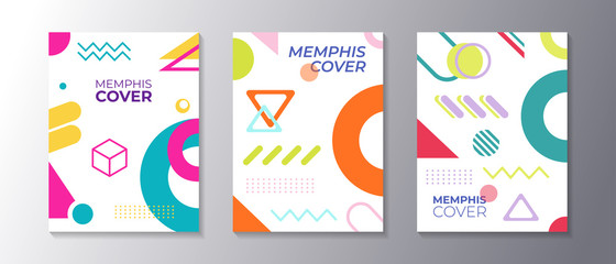 Wall Mural - Memphis design cover set with cool geometric shape, applicable for poster, flyer, banner, magazine