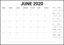 June 2020 Desk Calendar Vector Illustration