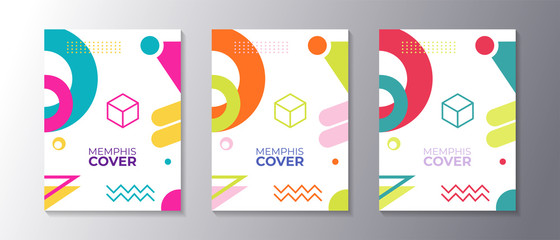 Wall Mural - Memphis design cover set with cool geometric shape, applicable for poster, flyer, banner, magazine