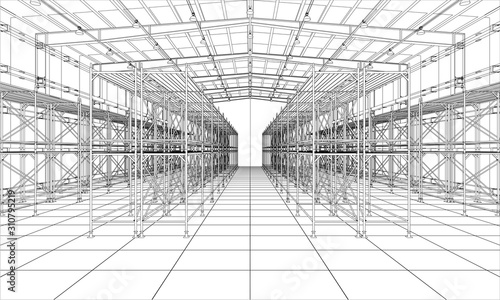 Fotomural Drawing or sketch of warehouse with shelves