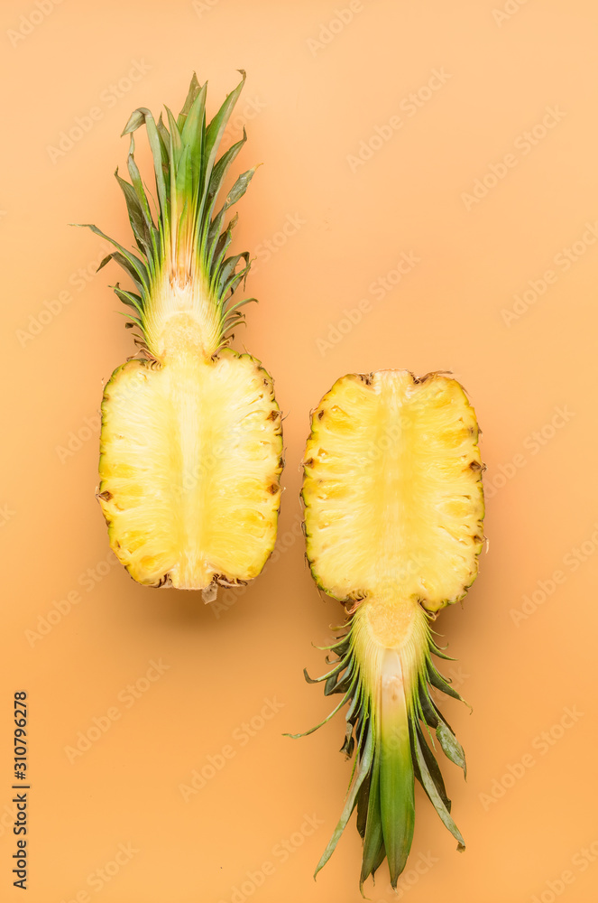 Fresh cut pineapple on color background