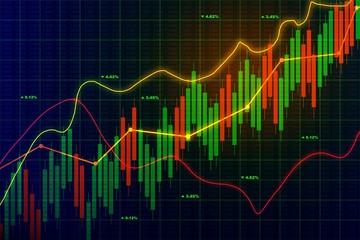 Abstract glowing orange forex chart background. Currency exchange and stats concept. 3D Rendering