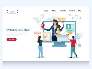 Wall Mural - online auction vector website landing page design template